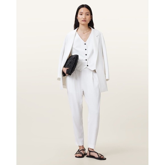 All Saints Aleida Lightweight White Pleated Trousers Tri Pants Size 0 $169 - Picture 2 of 13